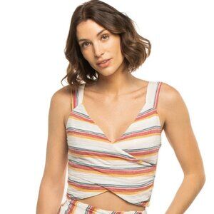Just Bee Queen “Chelsea” Ecru Striped Multi Crop Top • NWT • Size M